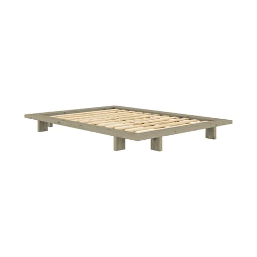 Lit double Japan bois vert / Pour matelas 140 x 200 cm - KARUP - Vert sauge - Pin massif certifié FSC