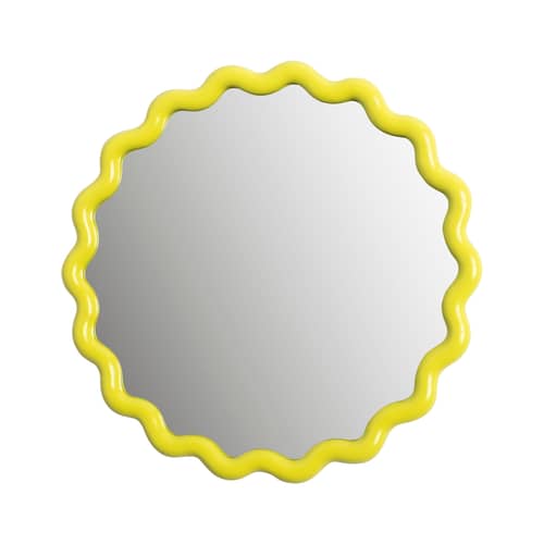 Miroir mural Zigzag jaune / Ø 35 cm - Polyrésine - & klevering - Ø 35 cm / Jaune - Polyrésine, Verre