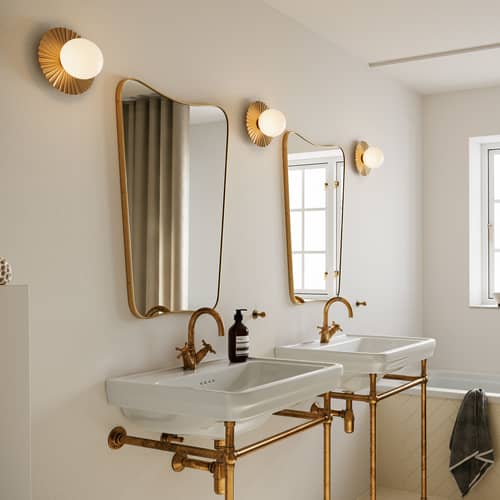 Applique salle de bains Liila Muuse Small / Plafonnier - Ø 20 cm - NUURA - Doré / Blanc opalin - Aluminium, Verre soufflé bouche