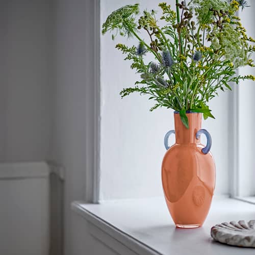 Vase Anniversary verre orange - Bloomingville - Orange / Anses bleues - Verre soufflé bouche