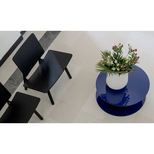 Table basse Gong Lux métal multicolore Ø 73,5 x H 28 cm/ Modèle d\'exposition - Cappellini - Bleu métallisé - Métal