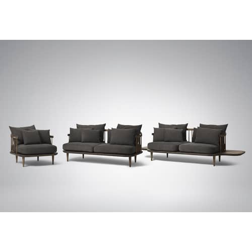 Canapé droit FLY tissu gris bois naturel / 2 places - L 162 cm - &tradition - Chêne foncé / Coussins gris foncé -  Plumes, Chêne huilé, Mousse, Tissu