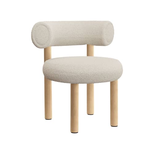 Chaise rembourrée Fat Dining tissu blanc / Tissu Elle Sahco - Tom Dixon - Blanc (tissu Elle Sahco) / Chêne naturel - Chêne massif, Contreplaqué, Mousse, Tissu Elle Saccho