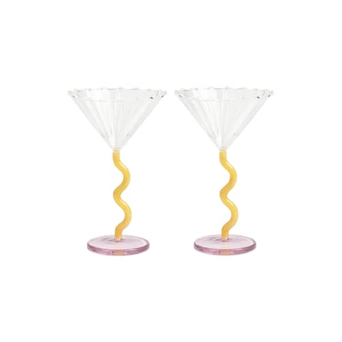 Coppa da champagne Curve vetro multicolore / Set di 2 - 15 cl - & klevering - Giallo e Rosa - Vetro