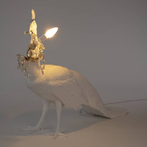 Lampe à poser Peacock / Résine - Lampe en forme de paon / L 100 x H 69 cm - Seletti - Blanc & or - Résine