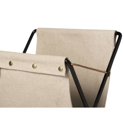 Portariviste Herman / Metallo & Tessuto - Pieghevole - Ferm Living - Beige / Struttura nera - Cotone, Metallo rivestito in resina epossidica, Ottone, Pelle