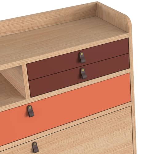 Secrétaire mural Gaston bois orange / L 60 x H 72 cm - Hartô - Corail épicé & bourgogne / Chêne naturel - MDF laqué, MDF plaqué chêne