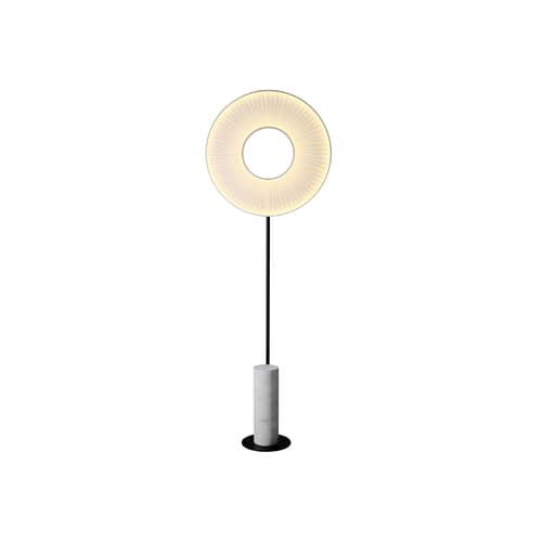 Stehleuchte Iris Totem textil weiß / LED - Ø 60 cm - Dix Heures Dix - Weißer Marmor / Weißer Stoff - Aluminium, Marmor, Plissiertes Acrylgewebe, Stahl
