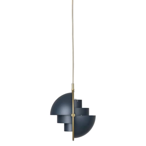 Suspension Multi-Lite Small métal bleu / Ø 25 cm - Modulable & orientable / Réédition 1972 - Gubi - Bleu nuit / Cercle laiton - Métal