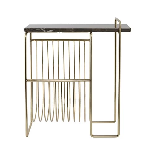Beistelltisch Sino braun gold / Zeitungsständer - Marmor / 45 x 21 x H 51 cm - AYTM - Goldfarben / Brauner Marmor - Marmor, Stahl