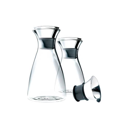Carafe Stoppe-goutte métal verre transparent 1 L / Forme évasée - Sans fourreau - Eva Trio - Transparent - Acier inoxydable, Silicone, Verre
