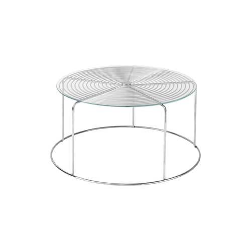 Couchtisch Wire VP17 metall silber / Ø 74 cm – Mit Tablett aus Glas - &tradition - Mit Tablett aus Glas - Einscheiben-Sicherheitsglas, Polierter Edelstahldraht