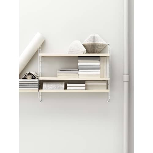 Etagère String® Pocket Bois / L 60 x H 50 cm - Réédition 1949 - String Furniture - Frêne / Blanc - Acier laqué, Aggloméré plaqué