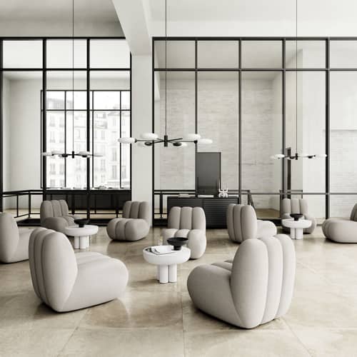 Fauteuil rembourré Toe tissu beige - 101 COPENHAGEN - Taupe (tissu Pallazo 163) - Bois, Mousse, Tissu