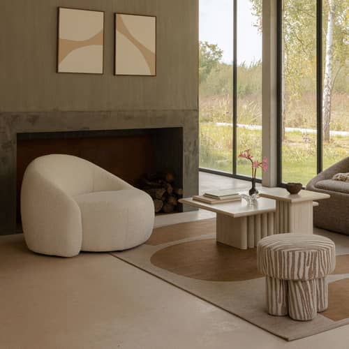 Gepolsterter Sessel Neo textil weiß - NV GALLERY - Weißer Hafer (gekräuselt) - FSC-zertifiziertes Holz, High Density-Schaum, Schlingenpol