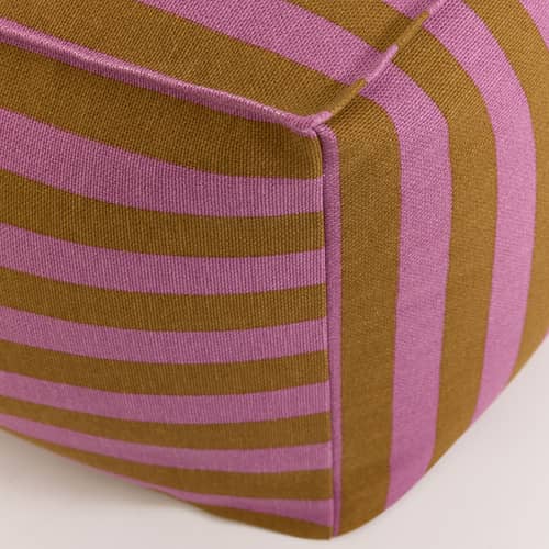 Pouf Otto tissu rose / Repose-pieds - 55 x 55 cm - NOBODINOZ - Rose & curry / Rayé - Coton bio, Polystyrène expansé