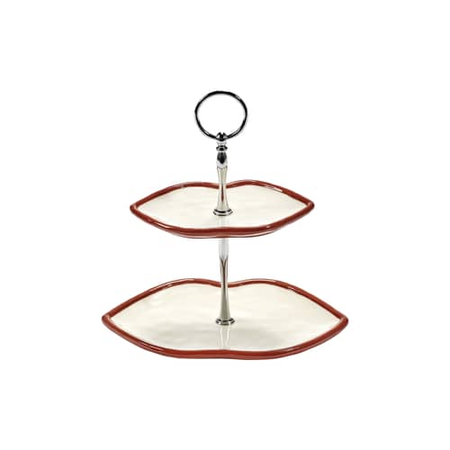 Serviteur Les Objets Mouleversants céramique rouge / 2 plateaux - Serax - Rouge & blanc - Grès, Métal