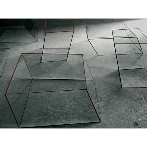 Table basse Wireframe verre noir transparent / 75 x 87 cm - Piero Lissoni, 2011 - Glas Italia - Transparent - Arêtes noir - Cristal trempé