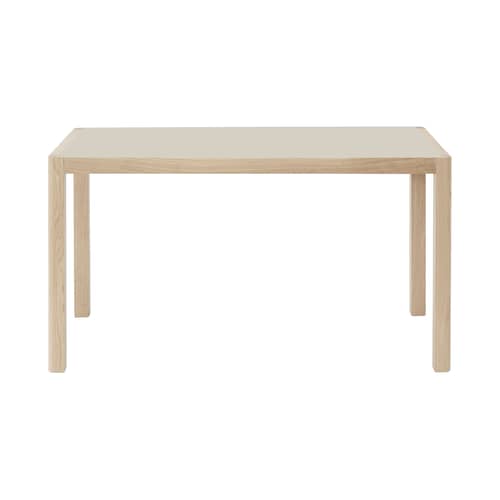 Table rectangulaire Workshop gris bois naturel / Linoleum - 130 x 65 cm / Seconde vie - Muuto - Linoleum gris chaud / Pieds chêne - Chêne massif, Linoléum