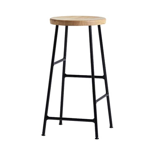 Tabouret de bar Cornet métal noir bois naturel / H 65 cm / Seconde vie - Hay - Chêne clair / Pied noir - Acier laqué, Chêne massif huilé