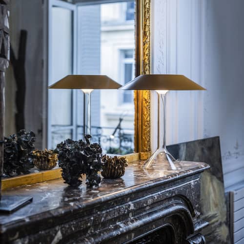 Tischleuchte Chapeaux LED metall gelb / Ø 44 x H 47 cm - Foscarini - Ocker - bemalter Stahl, Borosilikatglas