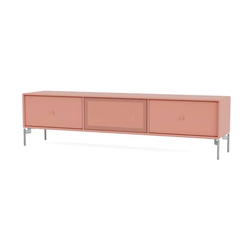 TV Möbel Octave V holz rosa / Mit Füßen - L 138 x T 30 x H 36,6 cm - MONTANA - Rhubarb 151 - lackierte Holzfaserplatte, Perforierter Stahl, Stahl