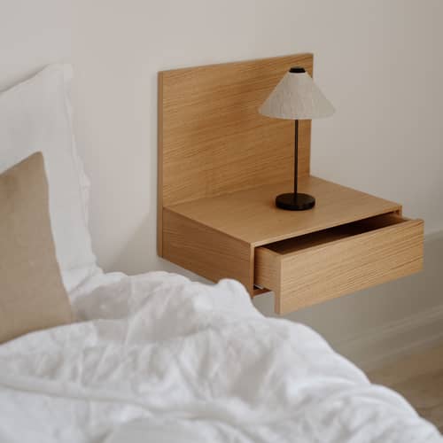 Tana Wall-mounted bedside table natural wood / Drawer - W 41.9 x D 32.2 cm - NEW WORKS - Oak - Oak veneer