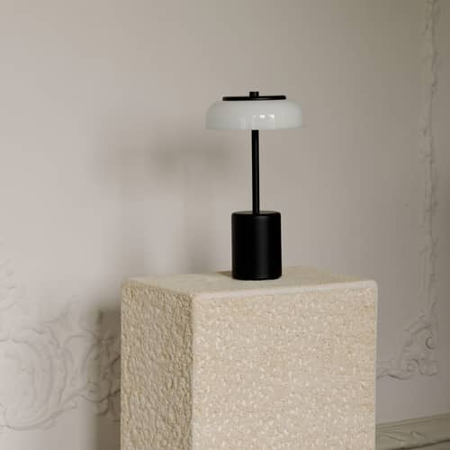 Blossi LED Wireless rechargeable outdoor lamp plastic material black / H 26 cm - NUURA - Black / Opal white - Acrylic, Metal