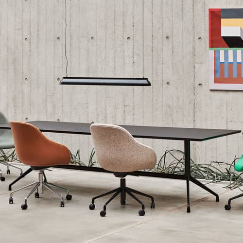 Sessel mit Rollen About a chair AAC155 textil beige / Gepolstert - Ganzkörpergewebe - Hay - Beige Meliert (Gewebe Bolgheri LGG60) / Fuß Alu - Gewebe, Gussaluminium, Schaumstoff