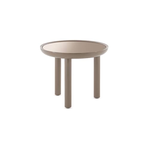 K-TOP Coffee table glass beige / Ø 60 x H 50 cm - Mirror Tray - Kartell - Bronze Mirror / Turtledove - Mirror finish glass, Natural beechwood