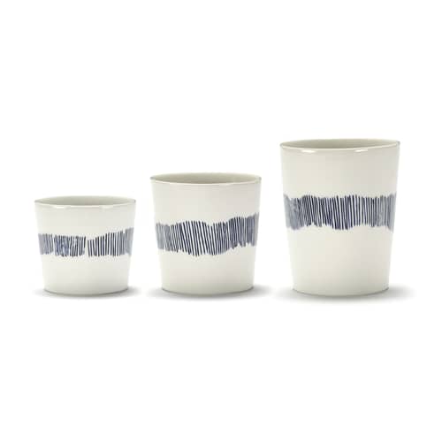 Espressotasse Feast keramik weiß / 15 cl - Serax - Striche / Weiß & blau - emaillierter Sandstein