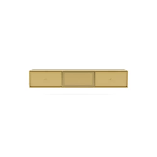 Meuble TV suspendu Octave V bois jaune / L 138 x P 30 x H 24 cm - MONTANA - Cumin 157 - Acier perforé, MDF laqué