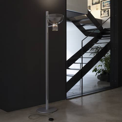 Lampadaire Nocturne 1 - Bowl verre / LED - Flos - Argent - Aluminium, Verre borosilicate soufflé