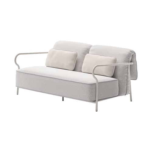 Divano da giardino a 2 posti Salo tessuto beige / L 160 cm - Unopiu - Tessuto Sand / Nuvola ecru - Alluminio termolaccato, Espanso, Tessuto outdoor