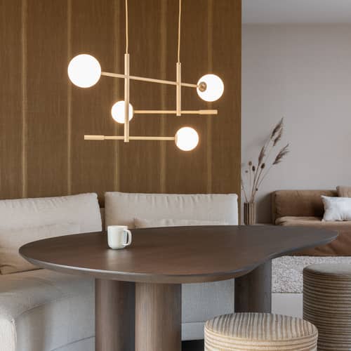 Suspension Copenhagen / L 97 cm - Bras mobiles - It\'s about Romi - Beige - Fer laqué, Verre opalin