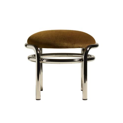 Tabouret Moon / H 30 cm - Velours - Maison Sarah Lavoine - H 30 cm / Havane - Métal chromé, Mousse, Velours de coton