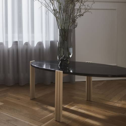 Tavolino Tribus pietra nero / Marmo - 92 x 47 x H 35 cm - AYTM - Marmo nero / Sabbia - Acciaio, Marmo