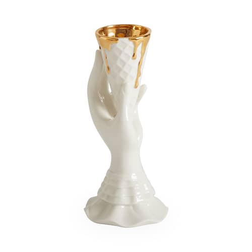 Vase Gilded I-Scream céramique blanc or / Ø 7 x H 18 cm - Jonathan Adler - Blanc & or - Porcelaine