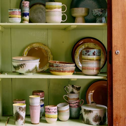 Coupelle 70s ceramics céramique multicolore / Set de 4 - Ø 12,5 x H 6 cm / 40 cl - HK LIVING - Impression - Grès émaillé