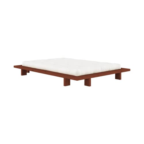 Doppelbett Japan holz rot / Für Matratze 140 x 200 cm - KARUP - Terracotta-rot - FSC-zertifiziertes Massivholz Kiefer