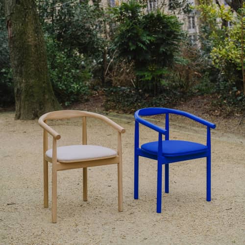 Fauteuil Contour bois naturel - COLORTHERAPIS - Chêne /Tissu bouclé écru - Chêne massif, Tissu bouclé