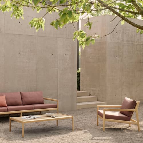 Fauteuil rembourré Jack Outdoor / Teck - Ethnicraft - Bordeaux - Mousse, Teck massif, Tissu polypropylène