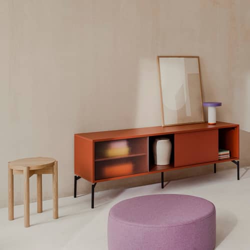 Meuble TV Met bois orange / L 160 x H 60 cm - NOO.MA - Terracotta - Acier, Mélamine, Verre texturé