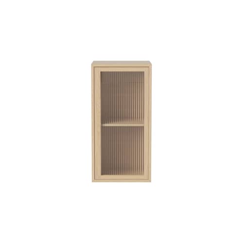 Portaoggetti da parete Case legno naturale / L 35 x H 70 cm - 1 porta vetro scanalato - Bolia - Rovere pigmentato bianco oliato - Compensato, Impiallacciatura rovere pigmentata e oliata, Vetro scanalato