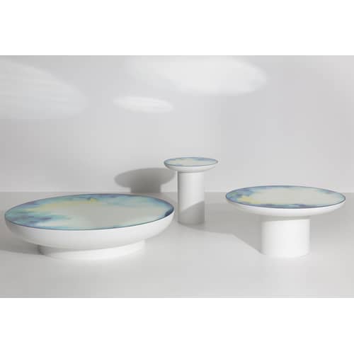 Table basse Francis Large métal / Ø 75 x H 36 cm - Miroir / Constance Guisset, 2019 - Petite Friture - Blanc / Miroir coloré - Acier peint, Verre sécurit