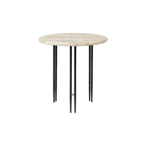 Table d\'appoint IOI marbre beige / Ø 50 x H 50 cm - Gubi - Marbre beige (Ripple) / Pied noir - Acier laqué, Laiton, Marbre
