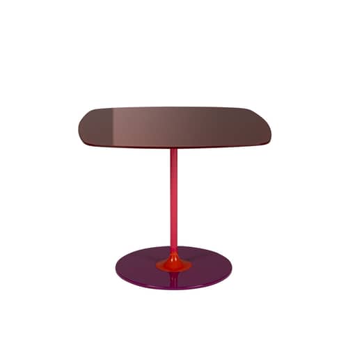 Table d\'appoint Thierry verre rouge / 50 x 50 x H 40 cm - Verre - Kartell - Bordeaux - Acier peint, Verre trempé