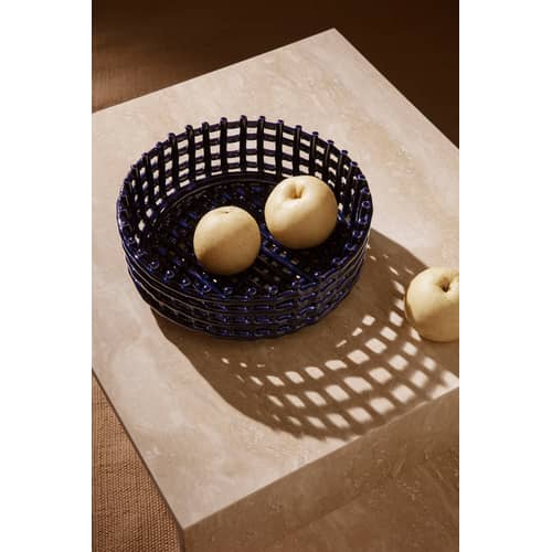 Cesto Ceramic ceramica blu / Ø 29 x H 10 cm - Fatto a mano - Ferm Living - Blu - Ceramica smaltata