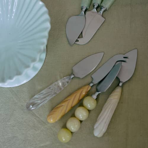 Set de 3 couteaux à fromage  plastique beige - HK LIVING - Beige & transparent - Acier inoxydable, Résine