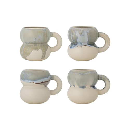 Luna Cup ceramic blue / Set of 4 - 400 ml - Bloomingville - Blue & Cream - Sandstone